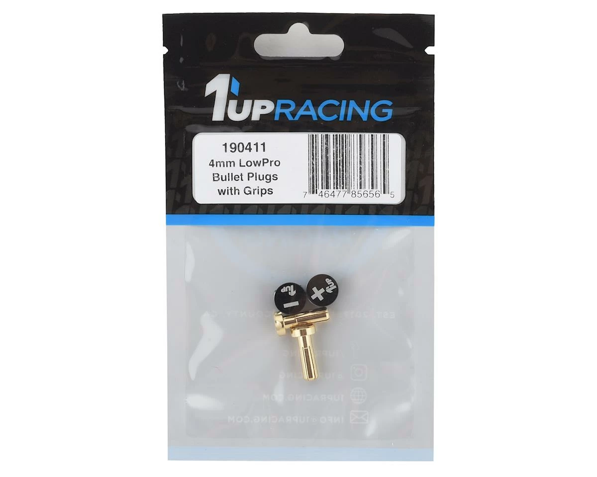 1UP Racing LowPro Bullet Plug Grips W/4mm Bullets (Black/Black) - Image 2