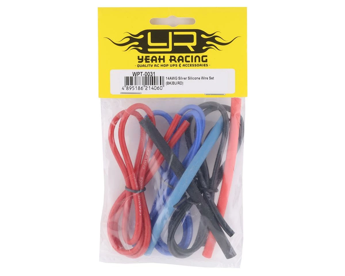 YEAH RACING Silicone Wire Set (Red, Black & Blue) (3) (1.9') (14AWG) W/Heat Shrink - Image 2
