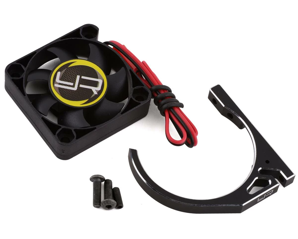 YEAH RACING 1/8 Aluminum Fan Mount Clamp W/40mm Cooling Fans (Black)